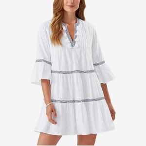Tommy Bahama Cotton Clip Embroidered Tier Dress